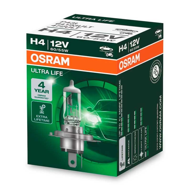 Халогенна крушка Osram Ultra Life H4, 60W / 55W, 12V, 1 брой 1 - Mixauto.bg