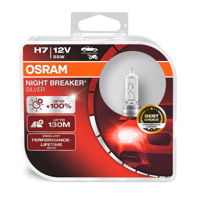 Халогенна крушка Osram Night Breaker Silver +100% H7, 55W 12V, 2 броя 1 - Mixauto.bg