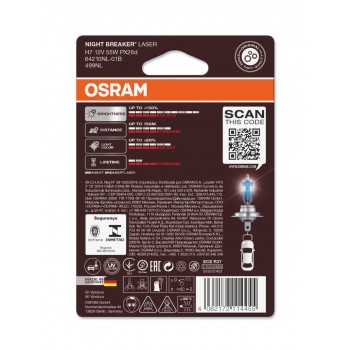 Халогенна крушка Osram Night Breaker Laser +150% H7, 55W, 12V, 1 брой 5 - Mixauto.bg