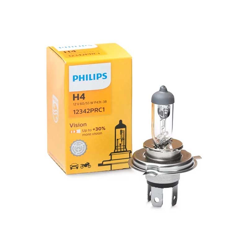 Халогенна крушка Philips Vision H4 +30%, 60W / 55W, 12V, P43t, 1 брой 1 - Mixauto.bg