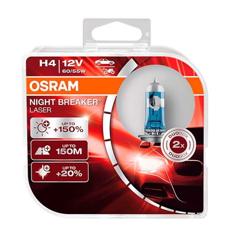 Халогенна крушка Osram Night Breaker Laser +150% H4, 60W / 55W 12V, 2 броя 1 - Mixauto.bg